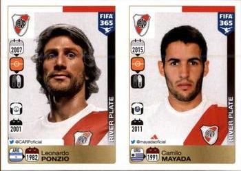 2015-16 Panini FIFA 365 The Golden World of Football Stickers #110 / 111 Leonardo Ponzio / Camilo Mayada Front