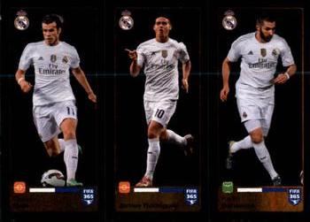 2015-16 Panini FIFA 365 The Golden World of Football Stickers #390 / 391 / 392 Gareth Bale / James Rodríguez / Karim Benzema Front