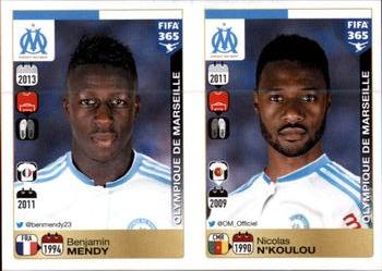 2015-16 Panini FIFA 365 The Golden World of Football Stickers #404 / 405 Benjamin Mendy / Nicolas N'Koulou Front