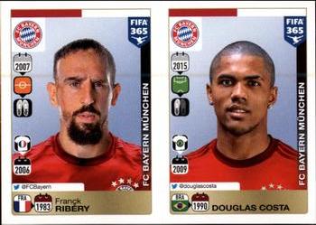 2015-16 Panini FIFA 365 The Golden World of Football Stickers #487 / 488 Franck Ribéry / Douglas Costa Front