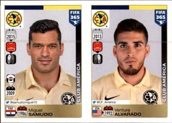 2015-16 Panini FIFA 365 The Golden World of Football Stickers #618 / 619 Miguel Samudio / Ventura Alvarado Front