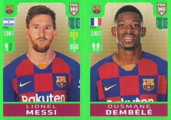 2020 Panini FIFA 365 Blue - 442 Sticker Version #97 Lionel Messi / Ousmane Dembélé Front
