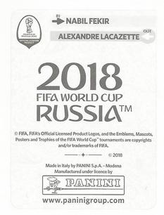 2018 Panini FIFA World Cup: Russia 2018 Update Stickers #208 Nabil Fekir Back