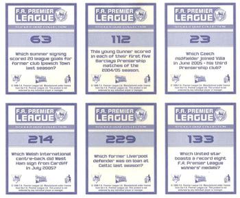 2005-06 Merlin FA Premier League Sticker Quiz Collection #NNO Jose Antonio Reyes / Patrik Berger / Darren Bent / Ryan Giggs / Daniel Gabbidon / Stephane Henchoz Back