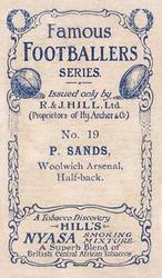 1912 R&J Hill Famous Footballers #19. Percy Sands Back