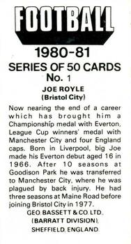 1980-81 Bassett & Co. Football #1. Joe Royle Back