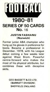 1980-81 Bassett & Co. Football #16. Justin Fashanu Back