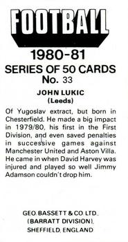 1980-81 Bassett & Co. Football #33. John Lukic Back