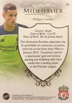 2016 Futera Unique Liverpool Premier #16 Philippe Coutinho Back