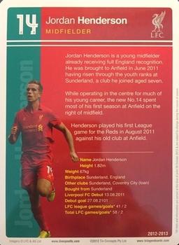 2012-13 Tin Concepts FC Legends Liverpool #NNO Jordan Henderson Back