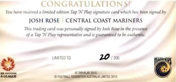 2015-16 Tap 'N' Play Football Federation Australia - Signature Stars #SS-05 Josh Rose Back