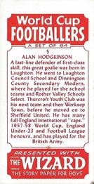 1958 D.C. Thomson Wizard World Cup Footballers #5 Alan Hodgkinson Back