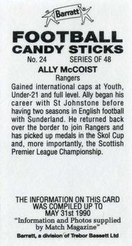 1990-91 Barratt Football Candy Sticks #24 Ally McCoist Back