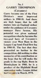 1981 Shoot Magazine Top 20 Strikers #1 Garry Thompson Back