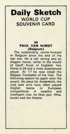 1970 Daily Sketch World Cup Souvenir #34 Paul van Himst Back