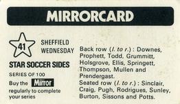 1971-72 The Mirror Mirrorcard Star Soccer Sides #41 Sheffield Wednesday Back