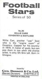 1974-75 Bassett & Co. Football Stars #26 Willie Carr Back