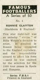 1961 Primrose Confectionery Famous Footballers #1 Ronnie Clayton Back
