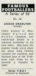 1961 Primrose Confectionery Famous Footballers #12 Jack Charlton Back
