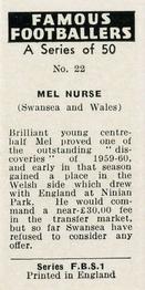 1961 Primrose Confectionery Famous Footballers #22 Mel Nurse Back