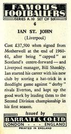 1962 Barratt & Co. Famous Footballers (A10) #6 Ian St. John Back