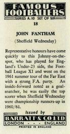 1962 Barratt & Co. Famous Footballers (A10) #18 John Fantham Back