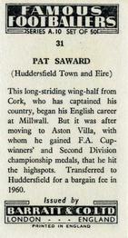 1962 Barratt & Co. Famous Footballers (A10) #31 Pat Saward Back