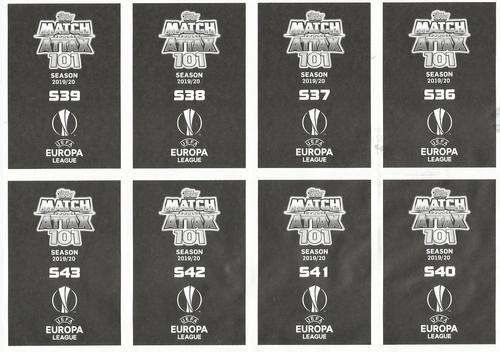 2019-20 Topps Match Attax 101 - Stickers Sheet #S36-S43 Pierre-Emerick Aubameyang / Adama Traore / Ever Banega / Matías Vargas / Jaime Mata / Moussa Marega / Edin Džeko / Ciro Immobile Back
