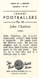 1959-60 Chix Confectionery Famous Footballers #15 Jack Charlton Back