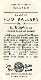 1959-60 Chix Confectionery Famous Footballers #18 Alan Hodgkinson Back