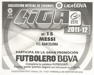 2011-12 Panini Este Spanish LaLiga Stickers #82 Messi Back