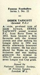 1959-60 NSS Famous Footballers #22 Derek Tapscott Back
