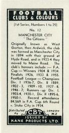 1956 Kane Products Football Clubs and Colours #12 Manchester City Back