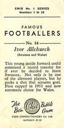 1955 Chix Confectionery Famous Footballers #16 Ivor Allchurch Back