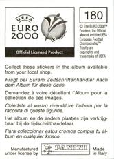 2000 Panini UEFA Euro Belgium-Netherlands Stickers #180 Eusebio Di Francesco Back