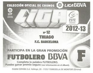 2012-13 Panini Este Spanish LaLiga Stickers #12 Thiago Alcantara Back