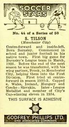 1936 Godfrey Phillips Soccer Stars #44 Fred Tilson Back