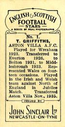 1935 John Sinclair English & Scottish Football Stars #1 Thomas Griffiths Back