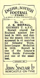 1935 John Sinclair English & Scottish Football Stars #31 Jackie Bestall Back