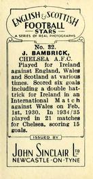 1935 John Sinclair English & Scottish Football Stars #32 Joe Bambrick Back