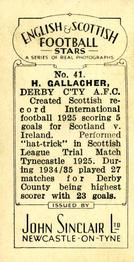 1935 John Sinclair English & Scottish Football Stars #41 H Gallacher Back