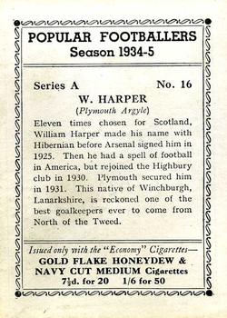 1935 R & J Hill Popular Footballers #16 Bill Harper Back