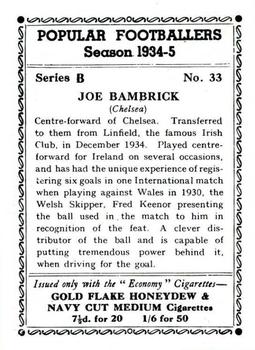 1935 R & J Hill Popular Footballers #33 Joe Bambrick Back