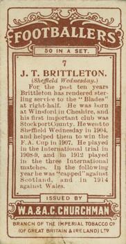 1914 Churchman's Footballers (Brown back) #7 Thomas Brittleton Back