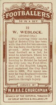 1914 Churchman's Footballers (Brown back) #12 Billy Wedlock Back