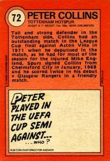 1972 A&BC Red Backs #72 Peter Collins Back
