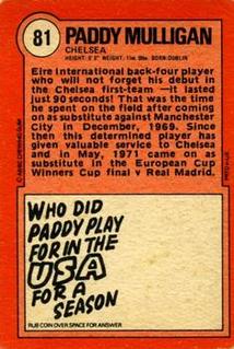 1972 A&BC Red Backs #81 Paddy Mulligan Back