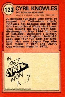 1972 A&BC Red Backs #123 Cyril Knowles Back