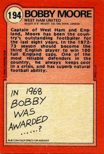 1972 A&BC Red Backs #194 Bobby Moore Back