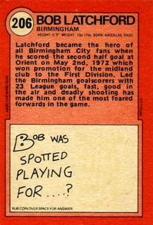 1972 A&BC Red Backs #206 Bob Latchford Back